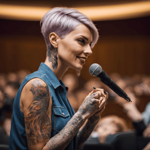 AI content writer LLM SEO purple haired woman with funky tatts